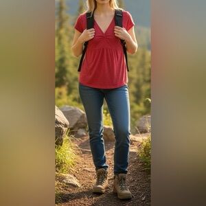 Horny Toad Cap Sleeve V Neck Shirt Size Medium Red